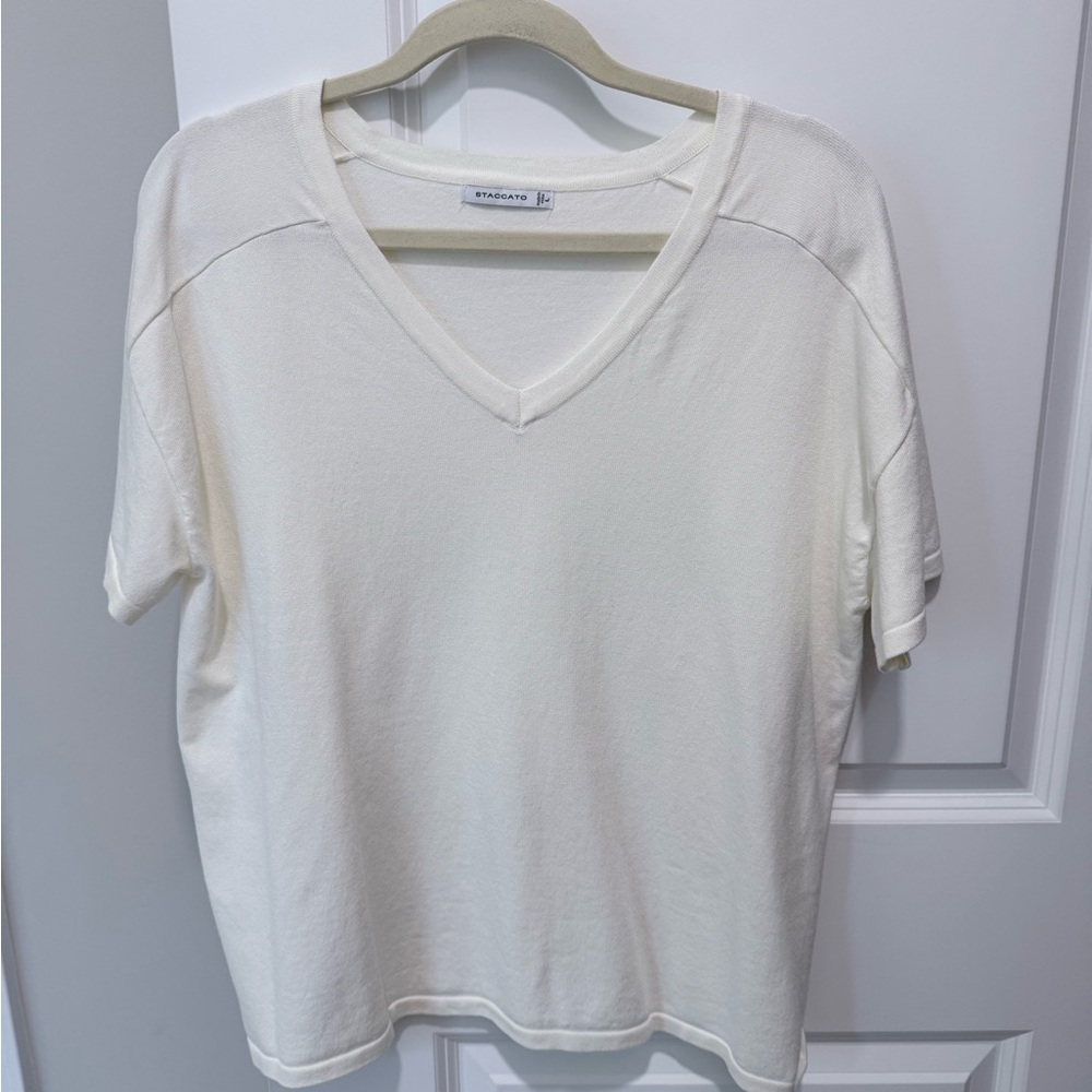 Staccato Cream V-Neck Short Sleeve Sweater